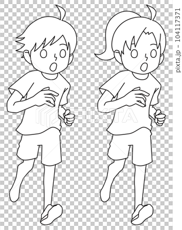 ランナー　　モノクロ白黒線画 104117371