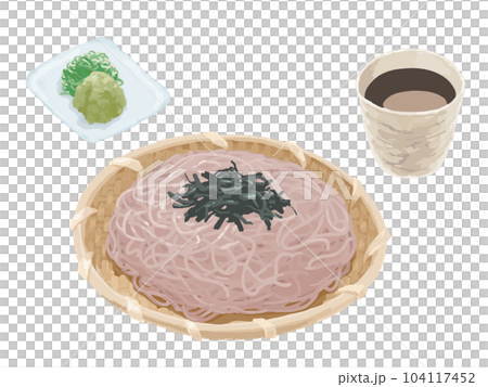 Vector illustration: Seasonal food Zaru soba, wasabi, green onion, soba soup 104117452