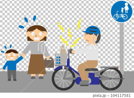 歩行者に向かって自転車のベルを鳴らす人 歩行者に向かって自転車のベルを鳴らす人 104117581