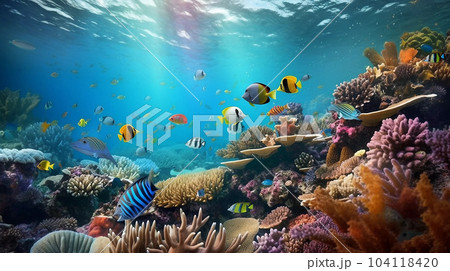 beautiful ocean with beautiful coral reefs 104118420
