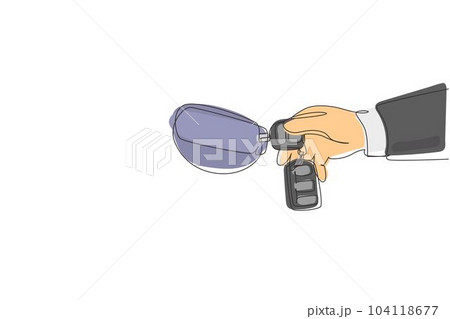 Single continuous line drawing woman with car key. Hand holding car key and alarm system. Female hand holding car key with alarm keychain. Dynamic one line draw graphic design vector illustration 104118677