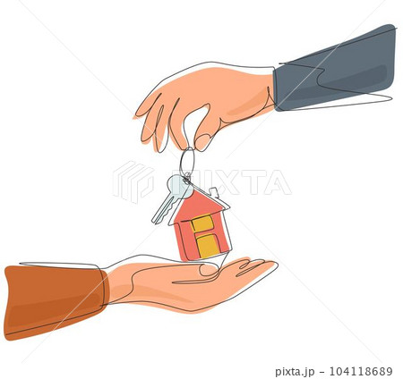 Continuous one line drawing hand giving house...のイラスト素材 [104118689] - PIXTA