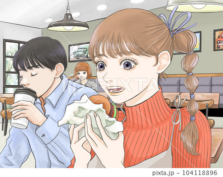 カフェでハンバーガーを食べる女性 カフェでハンバーガーを食べる女性 104118896