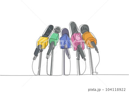 Single continuous line drawing live news template with microphone. Journalist journalism concept. Newsmakers and interviewers. Different tv signs. One line draw graphic design vector illustration 104118922