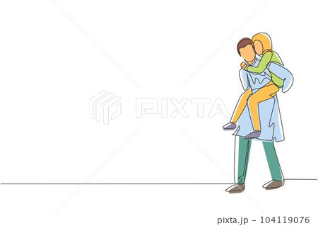 Single continuous line drawing Arabic man carry his girlfriend on his back. Happy romantic couple in love. Relationship concept in always supporting and helping in any situation. One line draw graphic Single continuous line drawing Arabic man carry his girlfriend on his back. Happy romantic couple in love. Relationship concept in always supporting and helping in any situation. One line draw graphic 104119076