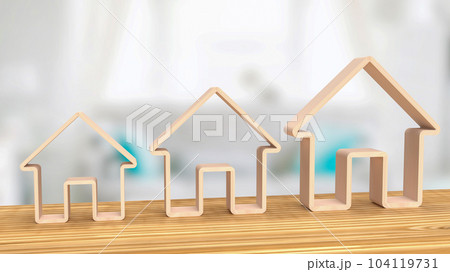 The wood home icon multi size on wood table for property or building business 3d rendering The wood home icon multi size on wood table for property or building business 3d rendering 104119731
