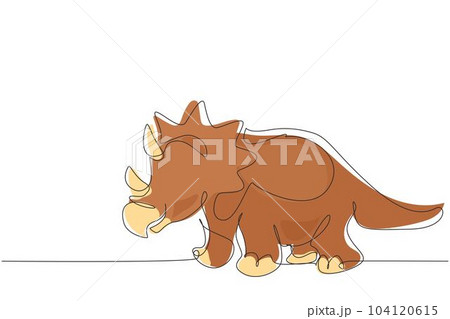 Single continuous line drawing triceratops dinosaur. Large prehistoric dinosaur triceratops. Extinct ancient animals. Animal history concept. Dynamic one line draw graphic design vector illustration Single continuous line drawing triceratops dinosaur. Large prehistoric dinosaur triceratops. Extinct ancient animals. Animal history concept. Dynamic one line draw graphic design vector illustration 104120615