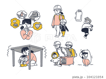 地震などの自然災害に関するイラストセット 104121054