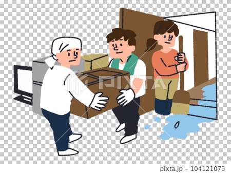 洪水や大雨で被害を受けた家を復旧する人々のイラスト 洪水や大雨で被害を受けた家を復旧する人々のイラスト 104121073
