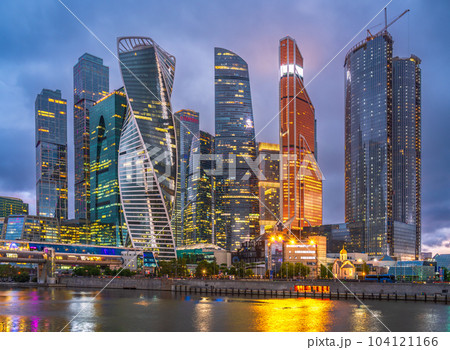 High buildings of Moscow-City at Moskva River at summer sunset, Russia. High buildings of Moscow-City at Moskva River at summer sunset, Russia. 104121166