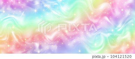 Rainbow background with waves of fluid. Abstract pastel gradient wallpaper with bright vibrant colors and stars. Vector unicorn holographic backdrop. 104121520