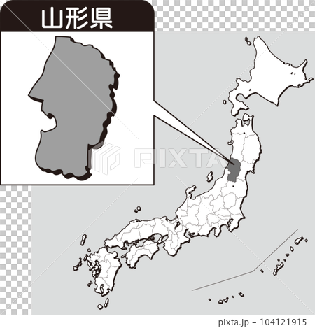 山形県の地図_白地図_06_ 日本地図の中で山形県はここ_県別拡大日本地図_山形県 104121915