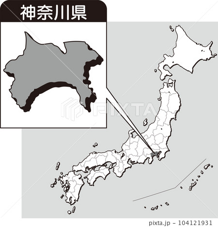 神奈川の地図_白地図_14_日本地図の中で神奈川県はここ_県別拡大日本地図_神奈川県 104121931