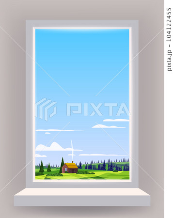 Window view interior, farm, rural landscape,...のイラスト素材 [104122455] - PIXTA