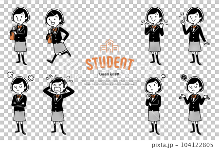 Vector illustration material: female student, person set Vector illustration material: female student, person set 104122805
