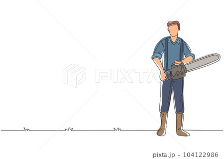 Single continuous line drawing lumberjack with...のイラスト素材 [104122986 ...