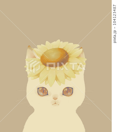 ネコと花帽子　yellow 104123487