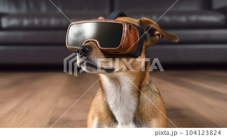 portrait of a dog with VR glasses 104123824
