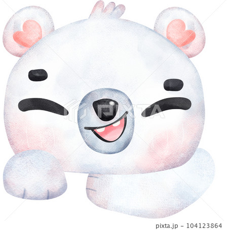 Whimsical Polar Bear face cartoon Playful winter animal Watercolor Children Illustration 104123864