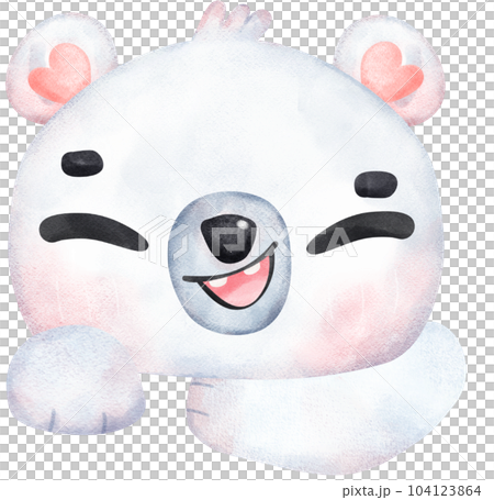Whimsical Polar Bear face cartoon Playful winter animal Watercolor Children Illustration 104123864