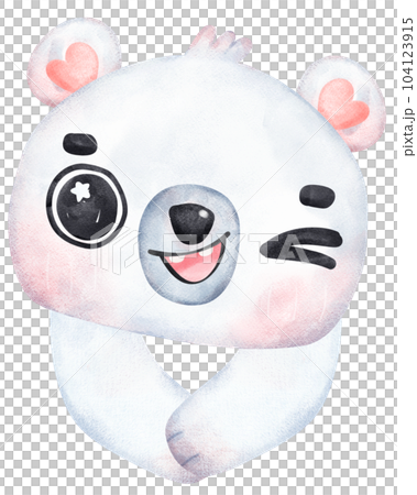 Whimsical Polar Bear face cartoon Playful winter animal Watercolor Children Illustration Whimsical Polar Bear face cartoon Playful winter animal Watercolor Children Illustration 104123915