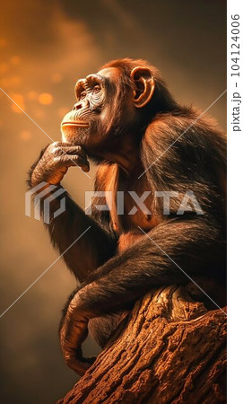 Chimpanzee Sitting Atop a Branch, Deep inのイラスト素材