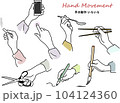 手の動作いろいろ 文字を書く タップする 箸を持つ  ハサミで切る イラスト セット 104124360