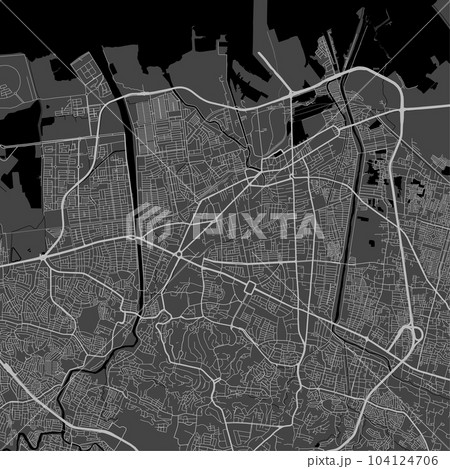 Map of Semarang city. Urban black and white poster. Road map with metropolitan city vertical area view. Map of Semarang city. Urban black and white poster. Road map with metropolitan city vertical area view. 104124706