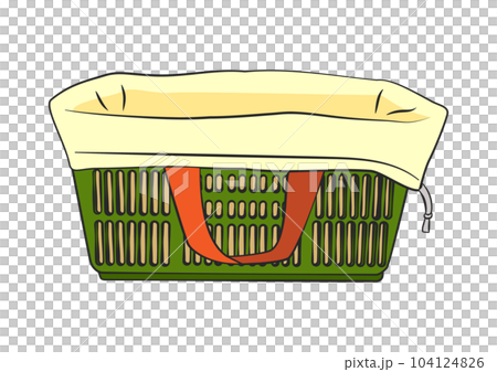 Illustration of a supermarket shopping basket covered with an eco bag 104124826