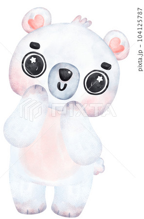 Playful Polar Bear, Expressive Watercolor Cartoon character, Varied Poses 104125787