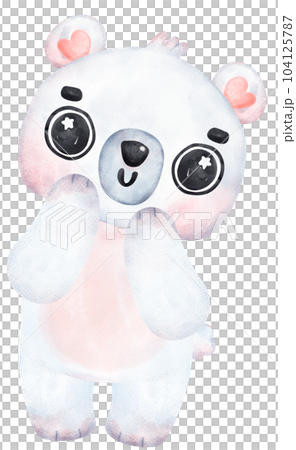 Playful Polar Bear, Expressive Watercolor Cartoon character, Varied Poses 104125787