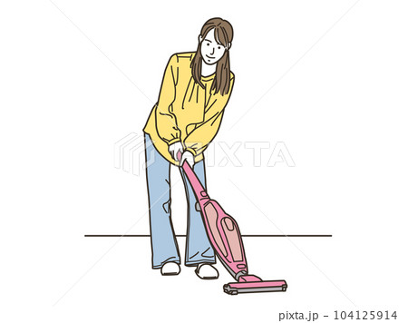 掃除機をかけるアジア人の若い女性 104125914