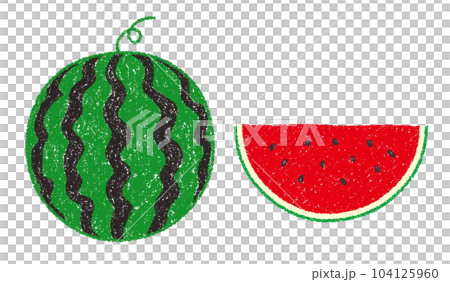クレヨン素材_手描きのスイカ5のイラスト素材 [104125960] - PIXTA