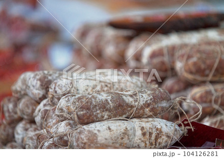 Stack of salamis Stack of salamis 104126281