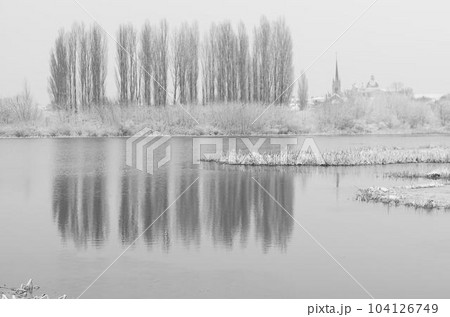 snowy landscape of the river 104126749
