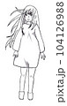 風になびいてる長髪の女性[正面] 104126988