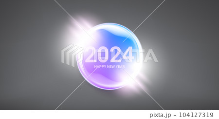 2024 Happy new year horizontal banner background and 2024 greeting card with text. vector 2024 new year sticker, label, icon, logo and badge isolated on stylish grey background 104127319