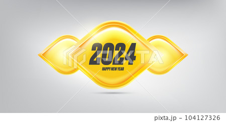 2024 Happy new year horizontal banner background and 2024 greeting card with text. vector 2024 new year sticker, label, icon, logo and badge isolated on stylish grey background 104127326