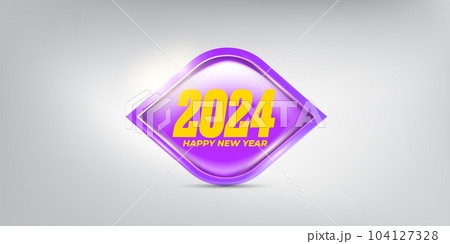2024 Happy new year horizontal banner background and 2024 greeting card with text. vector 2024 new year sticker, label, icon, logo and badge isolated on stylish grey background 104127328