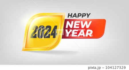 2024 Happy new year horizontal banner background and 2024 greeting card with text. vector 2024 new year sticker, label, icon, logo and badge isolated on stylish grey background 104127329