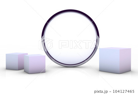 Circular mirror with white cubes - 3D illustration 104127465