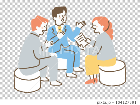 Three men and women talking about work at the company_color 104127591