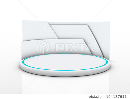 White circular stage platform with wall - 3D illustration White circular stage platform with wall - 3D illustration 104127631