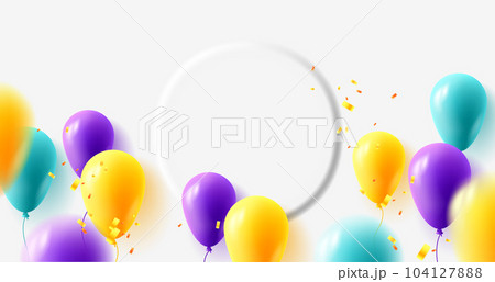 Celebration background with volume circle for your copy and 3d render air balloons with confetti 104127888