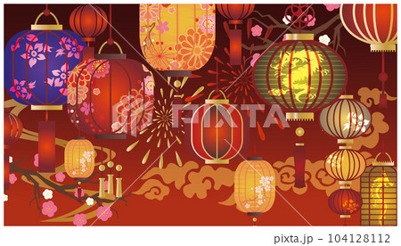 中華風の提灯飾り背景 中華風の提灯飾り背景 104128112