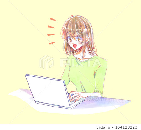 パソコンを操作する女性 笑顔 爽やか パソコンを操作する女性 笑顔 爽やか 104128223