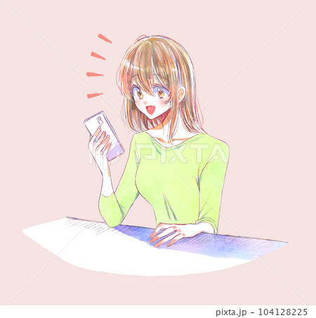 スマホを持っている女性 笑顔 スマホを持っている女性 笑顔 104128225