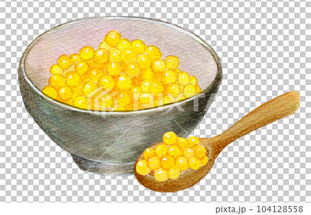 Watercolor illustration yellow salmon roe eggs 104128558