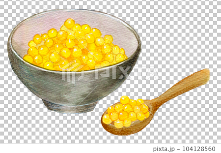 Watercolor illustration yellow salmon roe eggs 104128560