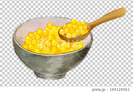 Watercolor illustration yellow salmon roe eggs 104128561